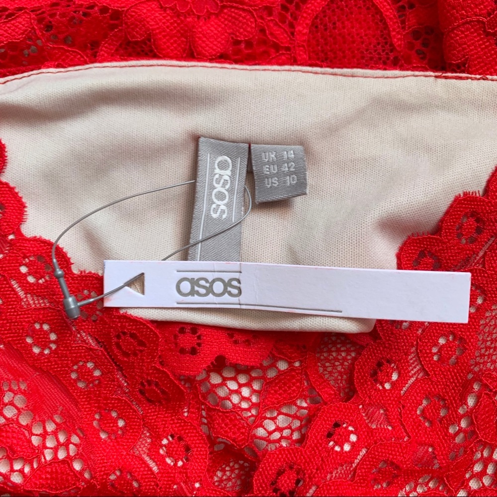 ASOS Red Scalloped Floral Lace Dress - Picture 8 of 8